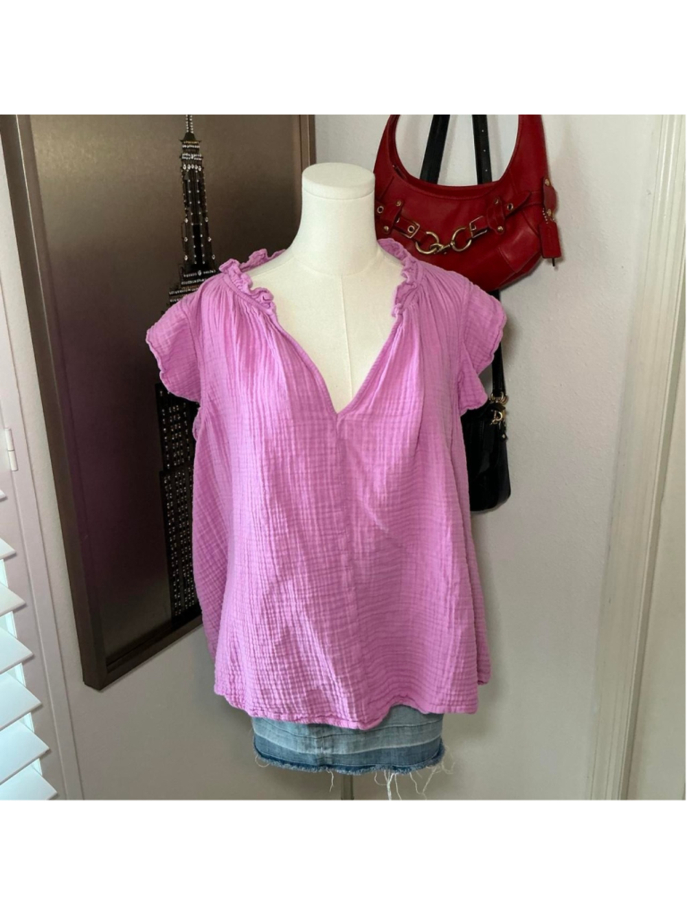 Old Navy Pink Gauze Ruffle V Neck Flutter Sleeve Top Plus Size 4X